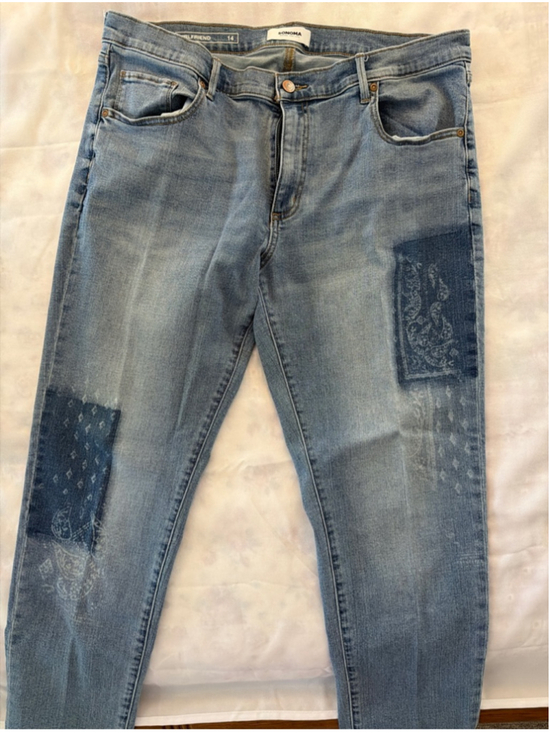 Sonoma Denim - Women's Sonoma Blue Patchwork Girlfriend Jeans Size 14 Baggy Straight Leg